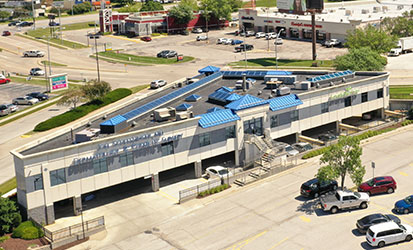 Aerial shot of the Schlessinger MD Building and parking lot